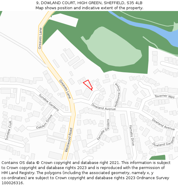 9, DOWLAND COURT, HIGH GREEN, SHEFFIELD, S35 4LB: Location map and indicative extent of plot