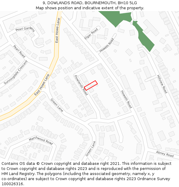 9, DOWLANDS ROAD, BOURNEMOUTH, BH10 5LG: Location map and indicative extent of plot