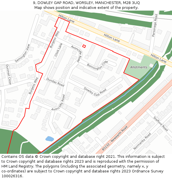 9, DOWLEY GAP ROAD, WORSLEY, MANCHESTER, M28 3UQ: Location map and indicative extent of plot