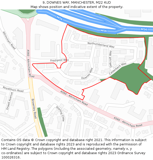 9, DOWNES WAY, MANCHESTER, M22 4UD: Location map and indicative extent of plot