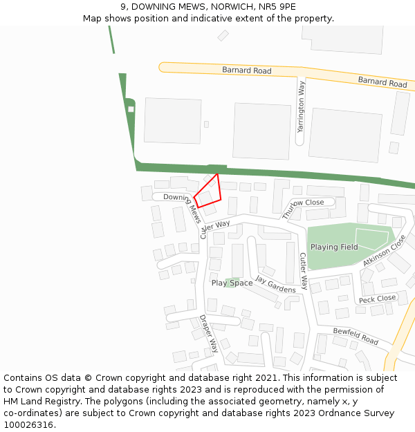 9, DOWNING MEWS, NORWICH, NR5 9PE: Location map and indicative extent of plot