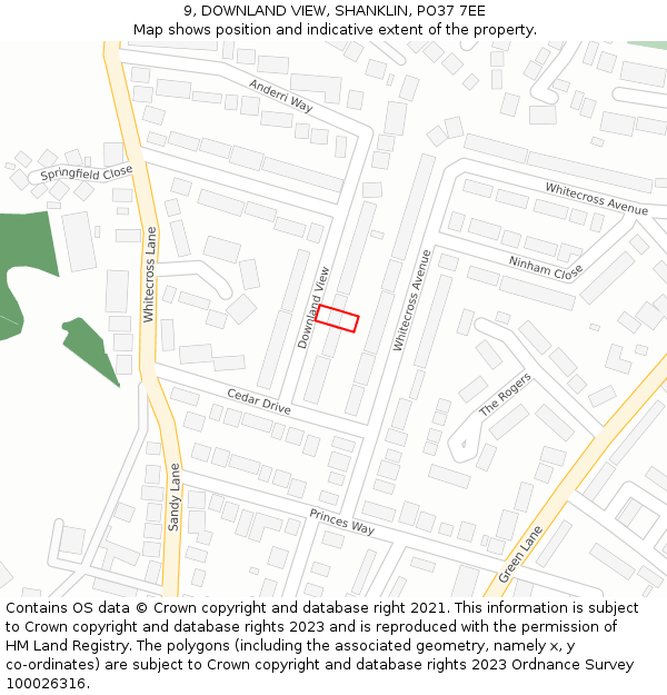 9, DOWNLAND VIEW, SHANKLIN, PO37 7EE: Location map and indicative extent of plot