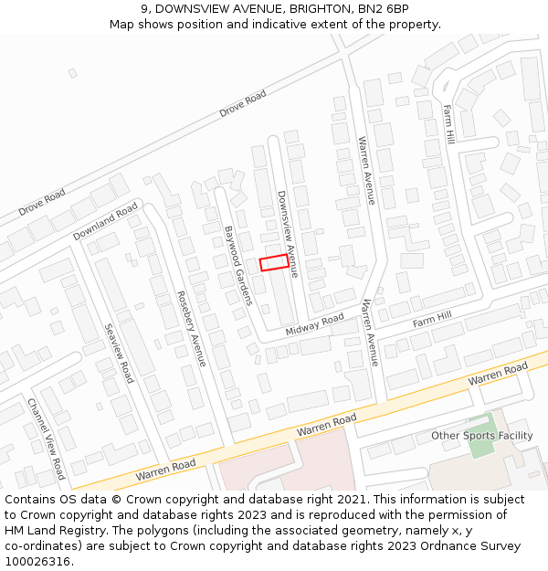 9, DOWNSVIEW AVENUE, BRIGHTON, BN2 6BP: Location map and indicative extent of plot