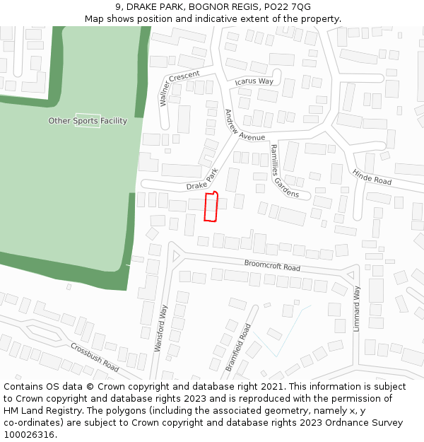 9, DRAKE PARK, BOGNOR REGIS, PO22 7QG: Location map and indicative extent of plot