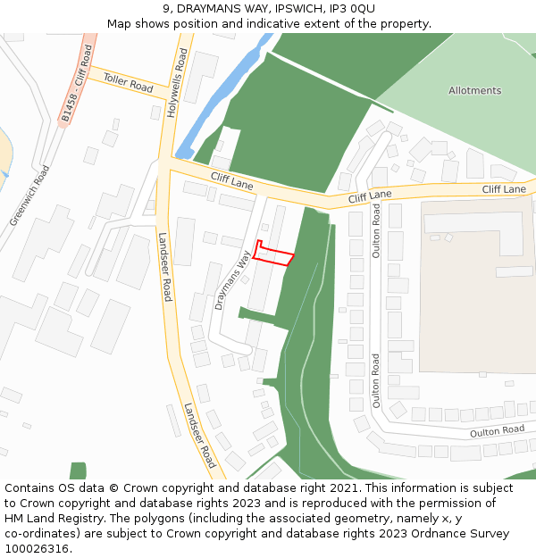 9, DRAYMANS WAY, IPSWICH, IP3 0QU: Location map and indicative extent of plot