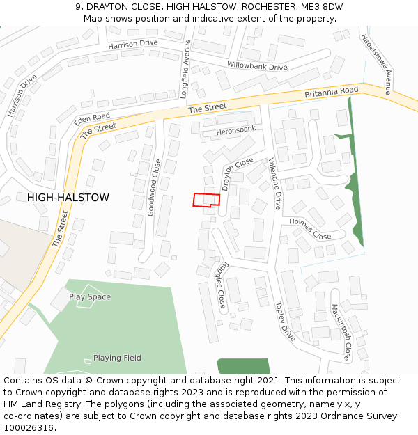 9, DRAYTON CLOSE, HIGH HALSTOW, ROCHESTER, ME3 8DW: Location map and indicative extent of plot