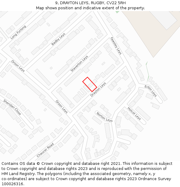 9, DRAYTON LEYS, RUGBY, CV22 5RH: Location map and indicative extent of plot