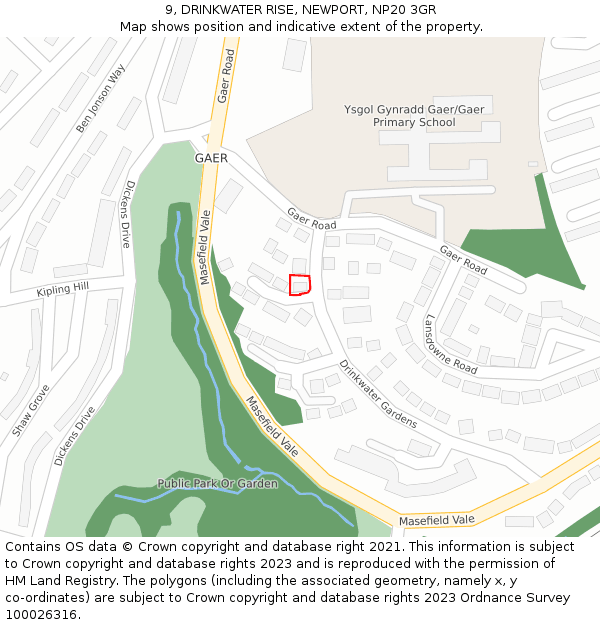 9, DRINKWATER RISE, NEWPORT, NP20 3GR: Location map and indicative extent of plot