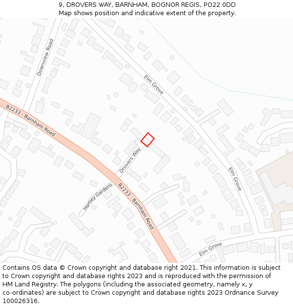 9, DROVERS WAY, BARNHAM, BOGNOR REGIS, PO22 0DD: Location map and indicative extent of plot