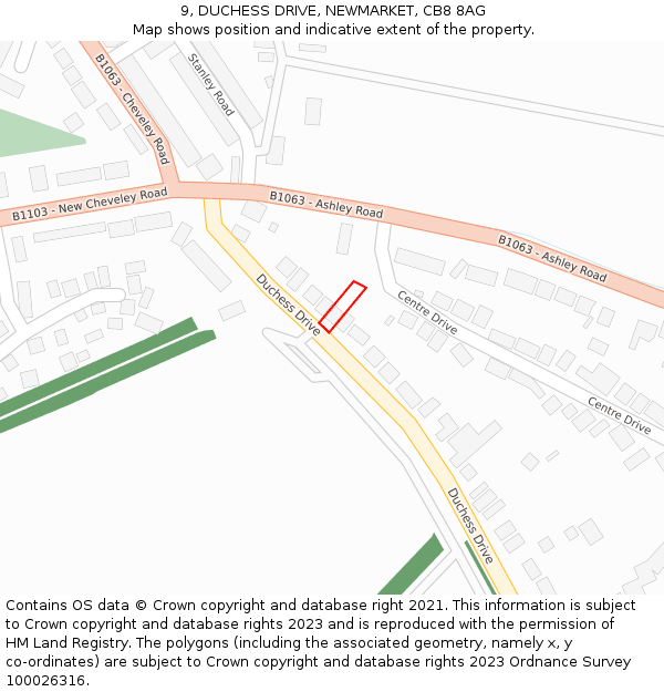 9, DUCHESS DRIVE, NEWMARKET, CB8 8AG: Location map and indicative extent of plot