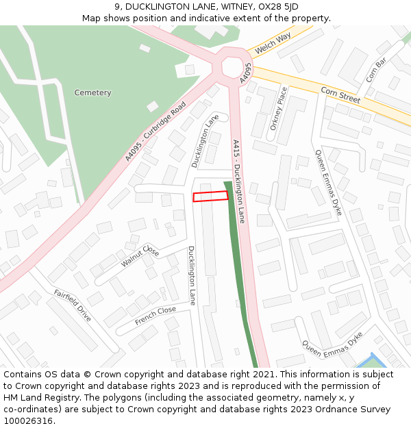 9, DUCKLINGTON LANE, WITNEY, OX28 5JD: Location map and indicative extent of plot