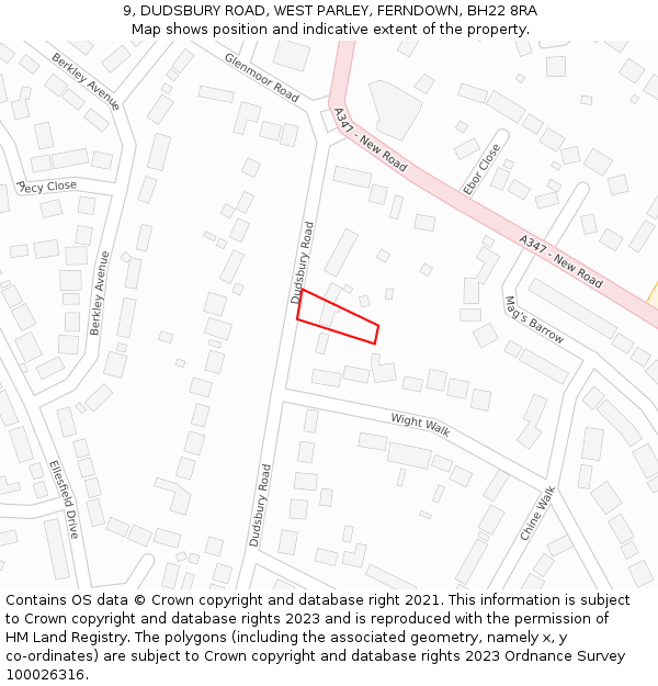 9, DUDSBURY ROAD, WEST PARLEY, FERNDOWN, BH22 8RA: Location map and indicative extent of plot