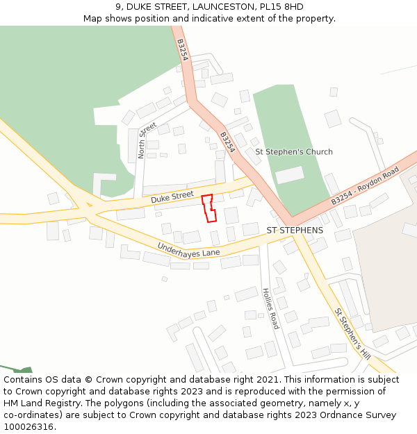 9, DUKE STREET, LAUNCESTON, PL15 8HD: Location map and indicative extent of plot