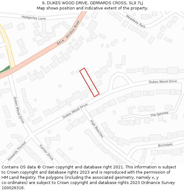 9, DUKES WOOD DRIVE, GERRARDS CROSS, SL9 7LJ: Location map and indicative extent of plot