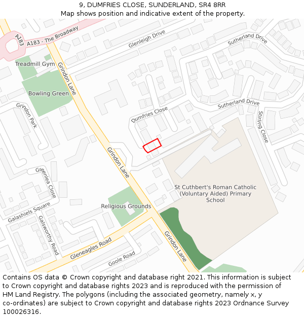 9, DUMFRIES CLOSE, SUNDERLAND, SR4 8RR: Location map and indicative extent of plot