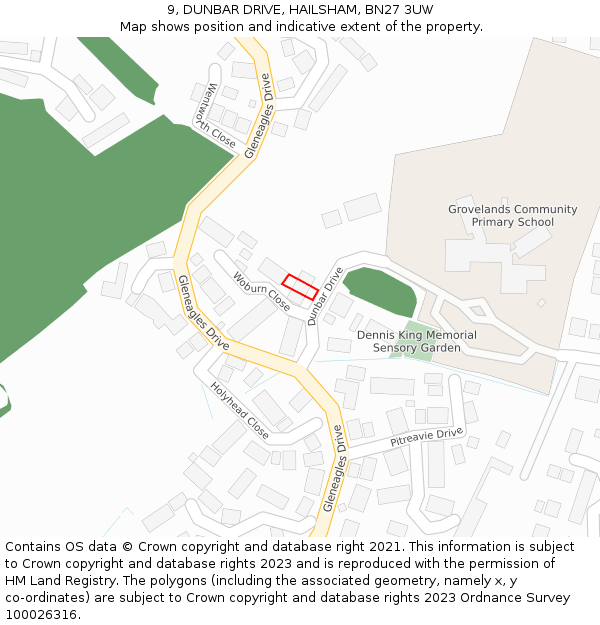 9, DUNBAR DRIVE, HAILSHAM, BN27 3UW: Location map and indicative extent of plot