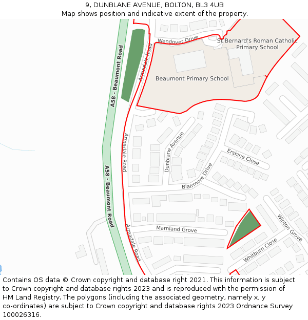 9, DUNBLANE AVENUE, BOLTON, BL3 4UB: Location map and indicative extent of plot