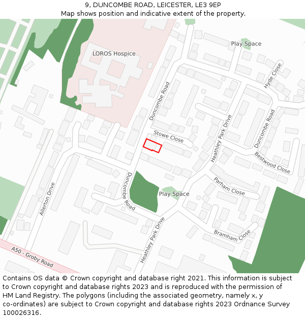 9, DUNCOMBE ROAD, LEICESTER, LE3 9EP: Location map and indicative extent of plot