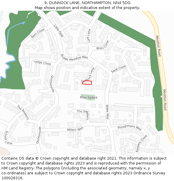 9, DUNNOCK LANE, NORTHAMPTON, NN4 5DG: Location map and indicative extent of plot