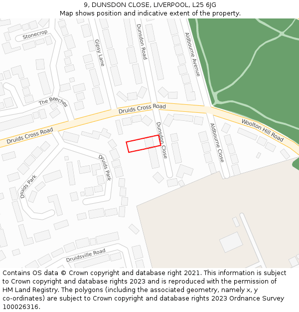 9, DUNSDON CLOSE, LIVERPOOL, L25 6JG: Location map and indicative extent of plot