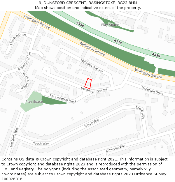 9, DUNSFORD CRESCENT, BASINGSTOKE, RG23 8HN: Location map and indicative extent of plot