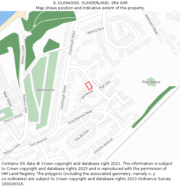 9, DUNWOOD, SUNDERLAND, SR4 0AR: Location map and indicative extent of plot