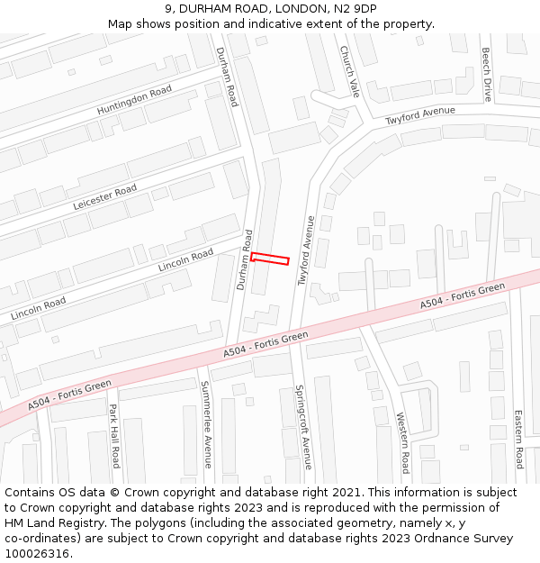 9, DURHAM ROAD, LONDON, N2 9DP: Location map and indicative extent of plot