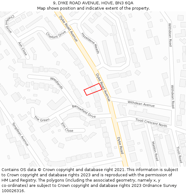 9, DYKE ROAD AVENUE, HOVE, BN3 6QA: Location map and indicative extent of plot
