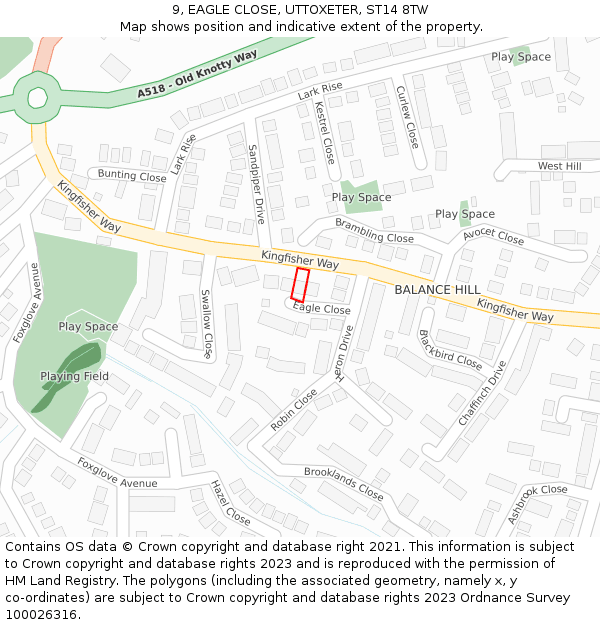 9, EAGLE CLOSE, UTTOXETER, ST14 8TW: Location map and indicative extent of plot