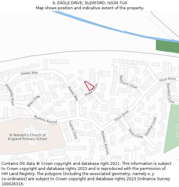9, EAGLE DRIVE, SLEAFORD, NG34 7UX: Location map and indicative extent of plot