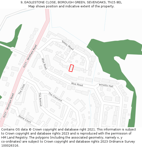 9, EAGLESTONE CLOSE, BOROUGH GREEN, SEVENOAKS, TN15 8EL: Location map and indicative extent of plot