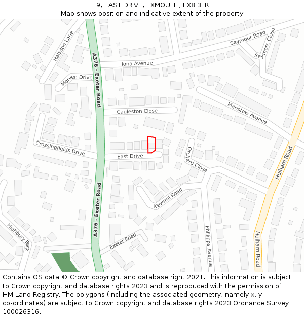 9, EAST DRIVE, EXMOUTH, EX8 3LR: Location map and indicative extent of plot