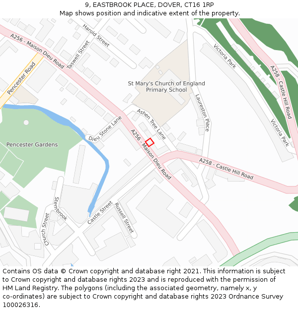 9, EASTBROOK PLACE, DOVER, CT16 1RP: Location map and indicative extent of plot