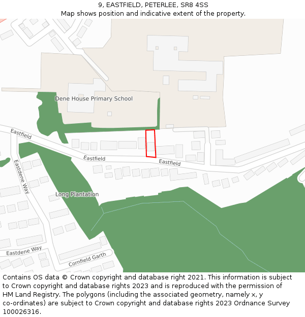 9, EASTFIELD, PETERLEE, SR8 4SS: Location map and indicative extent of plot