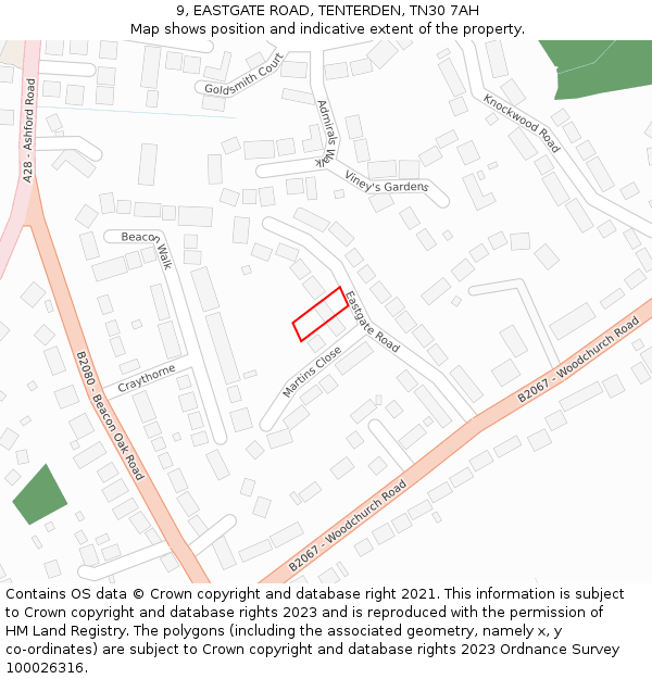 9, EASTGATE ROAD, TENTERDEN, TN30 7AH: Location map and indicative extent of plot