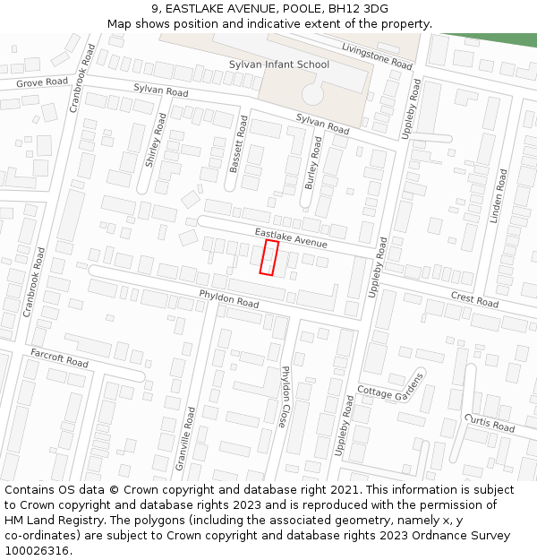 9, EASTLAKE AVENUE, POOLE, BH12 3DG: Location map and indicative extent of plot