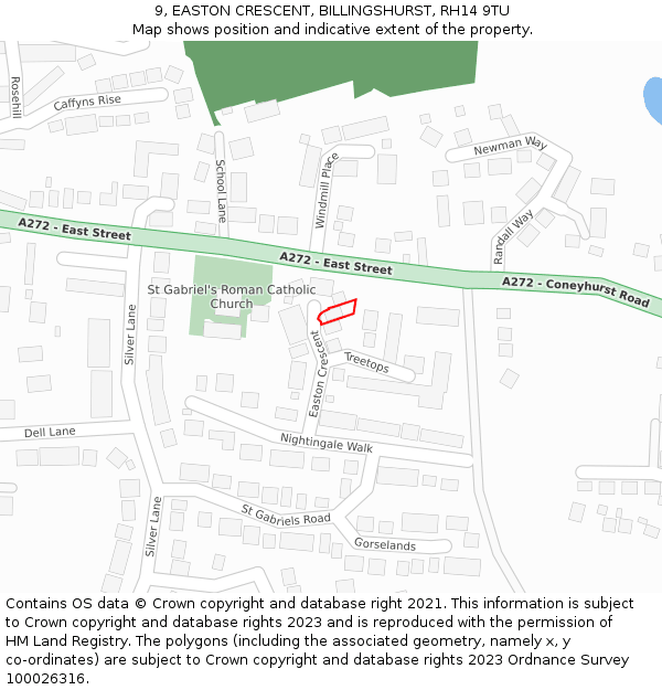 9, EASTON CRESCENT, BILLINGSHURST, RH14 9TU: Location map and indicative extent of plot