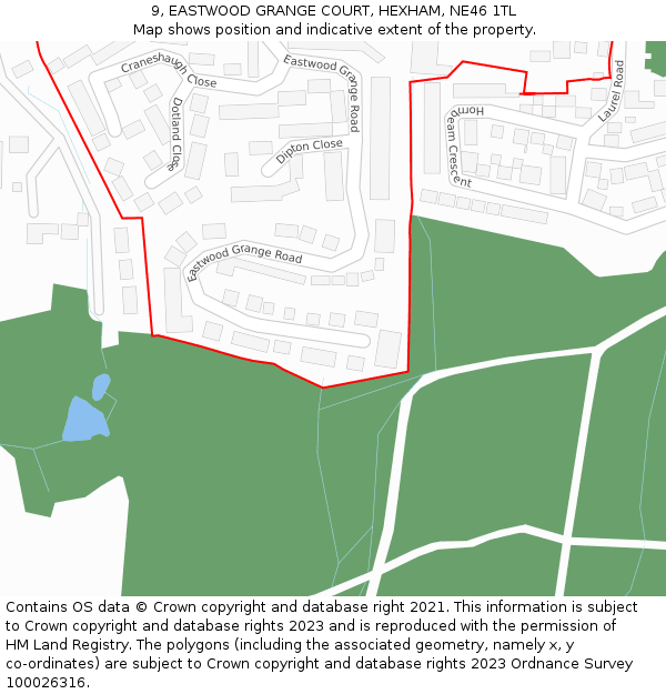 9, EASTWOOD GRANGE COURT, HEXHAM, NE46 1TL: Location map and indicative extent of plot