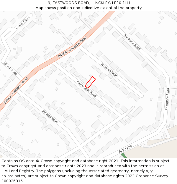 9, EASTWOODS ROAD, HINCKLEY, LE10 1LH: Location map and indicative extent of plot