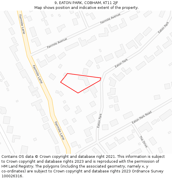 9, EATON PARK, COBHAM, KT11 2JF: Location map and indicative extent of plot