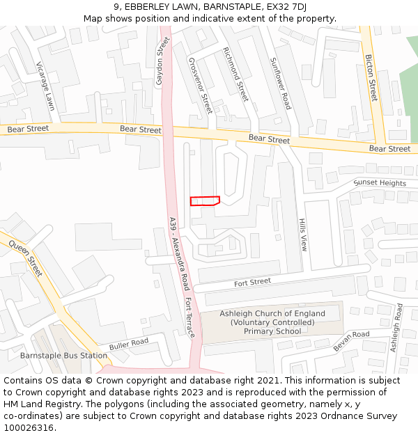 9, EBBERLEY LAWN, BARNSTAPLE, EX32 7DJ: Location map and indicative extent of plot