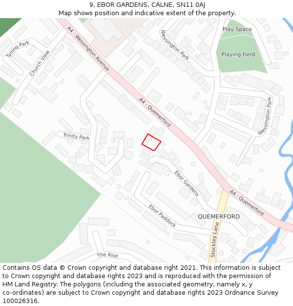 9, EBOR GARDENS, CALNE, SN11 0AJ: Location map and indicative extent of plot