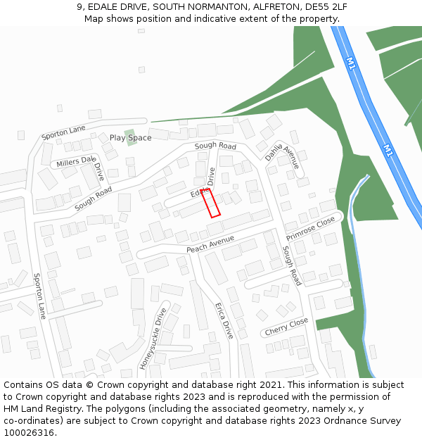 9, EDALE DRIVE, SOUTH NORMANTON, ALFRETON, DE55 2LF: Location map and indicative extent of plot