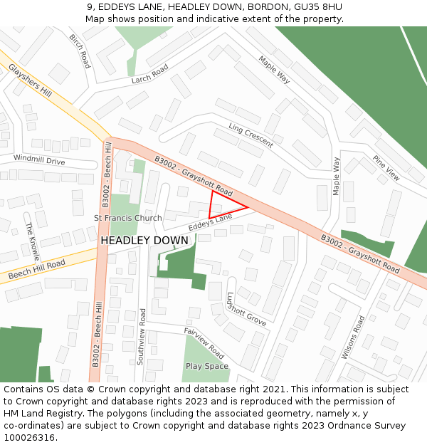 9, EDDEYS LANE, HEADLEY DOWN, BORDON, GU35 8HU: Location map and indicative extent of plot