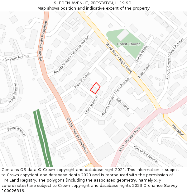 9, EDEN AVENUE, PRESTATYN, LL19 9DL: Location map and indicative extent of plot