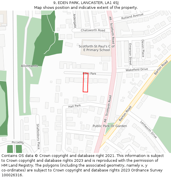 9, EDEN PARK, LANCASTER, LA1 4SJ: Location map and indicative extent of plot