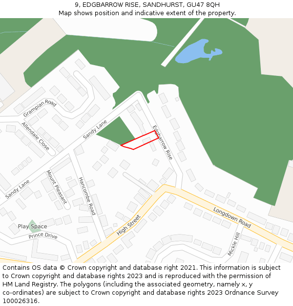 9, EDGBARROW RISE, SANDHURST, GU47 8QH: Location map and indicative extent of plot