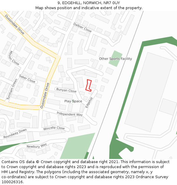 9, EDGEHILL, NORWICH, NR7 0UY: Location map and indicative extent of plot