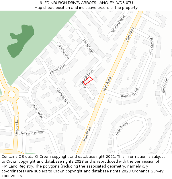 9, EDINBURGH DRIVE, ABBOTS LANGLEY, WD5 0TU: Location map and indicative extent of plot