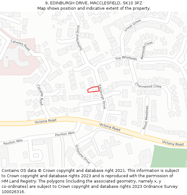 9, EDINBURGH DRIVE, MACCLESFIELD, SK10 3PZ: Location map and indicative extent of plot